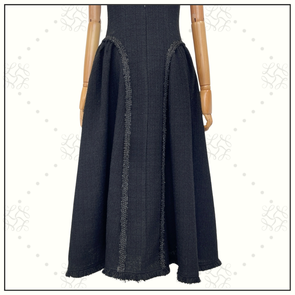 BOUCLE MIDI DRESS WITH BRAIDED FRINGE TRIM