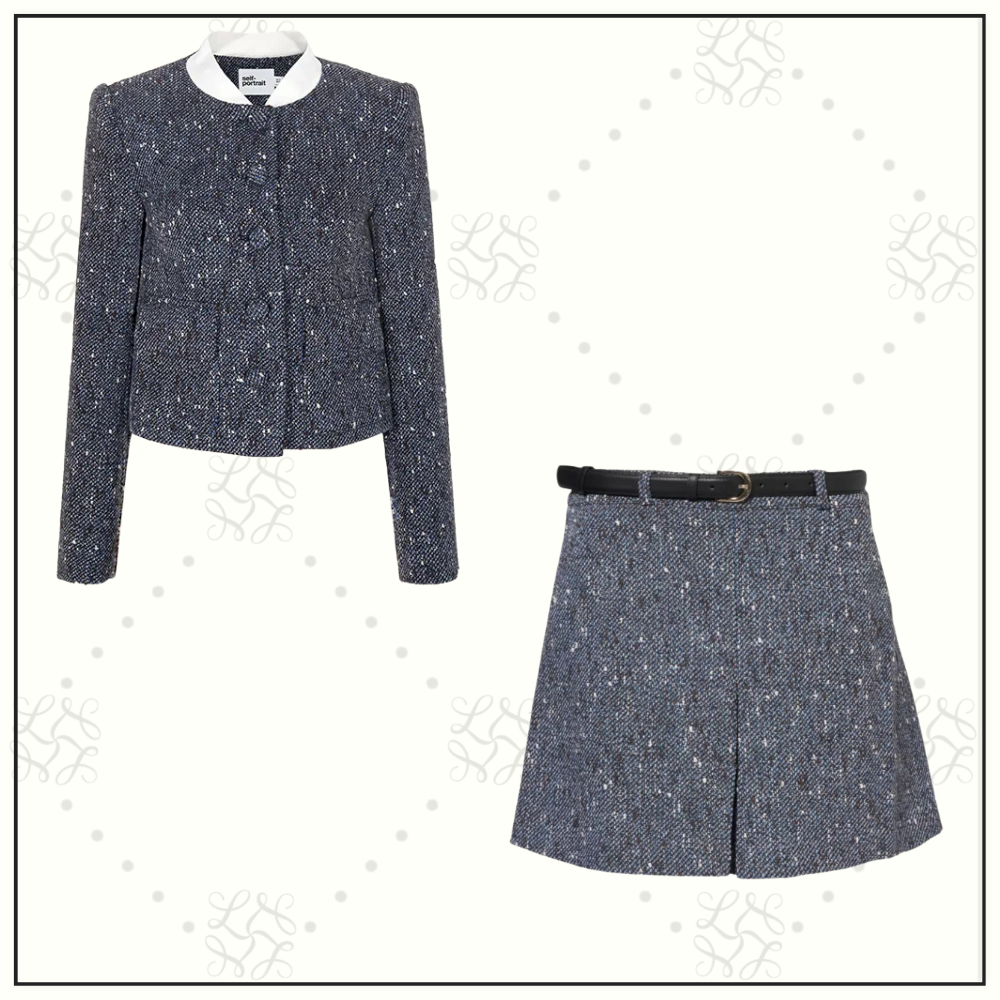 BLUE BOUCLE JACKET & MINI SKIRT