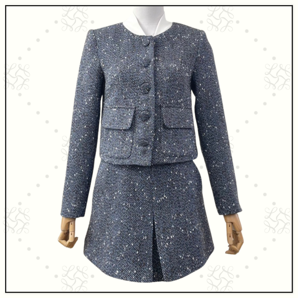 BLUE BOUCLE JACKET & MINI SKIRT