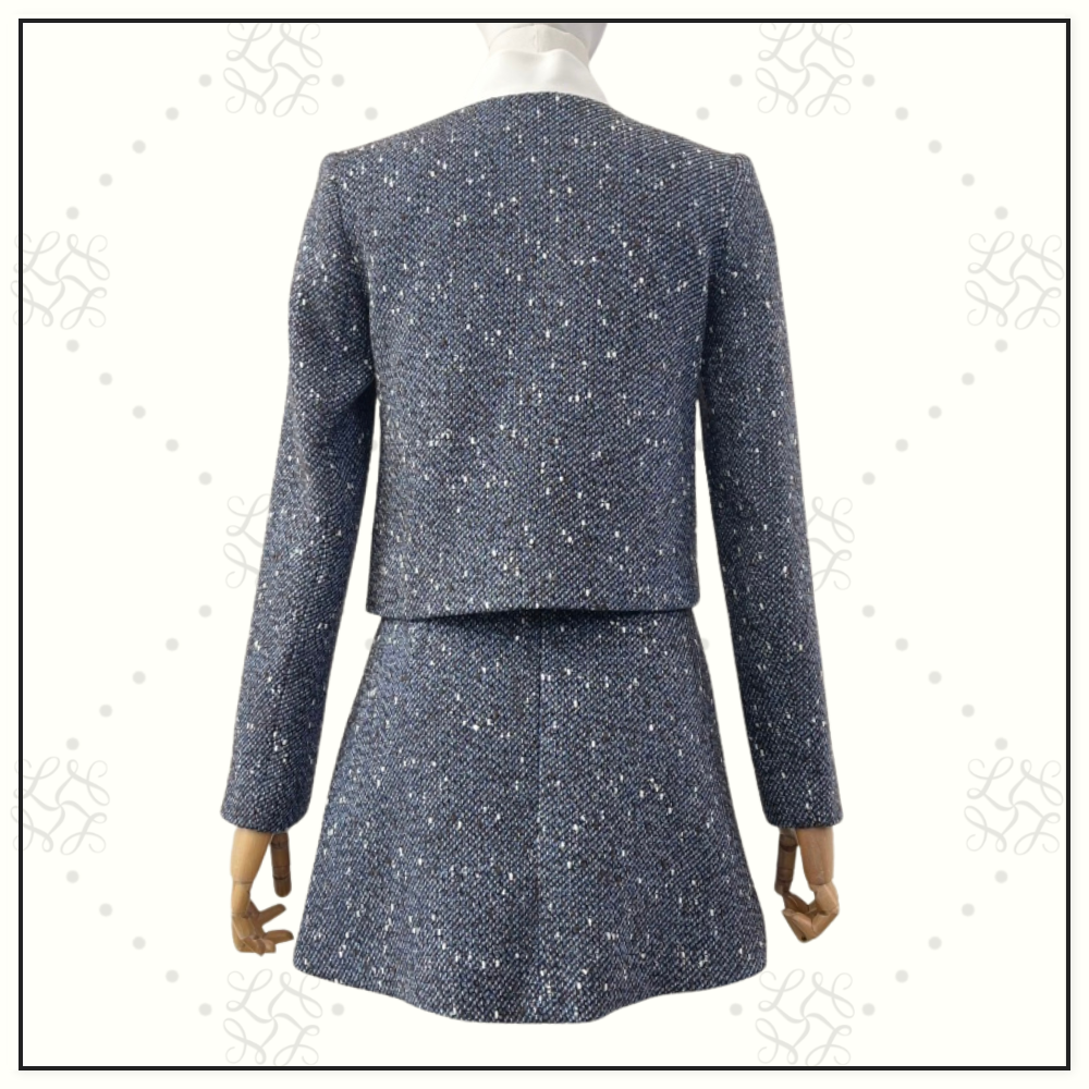 BLUE BOUCLE JACKET & MINI SKIRT