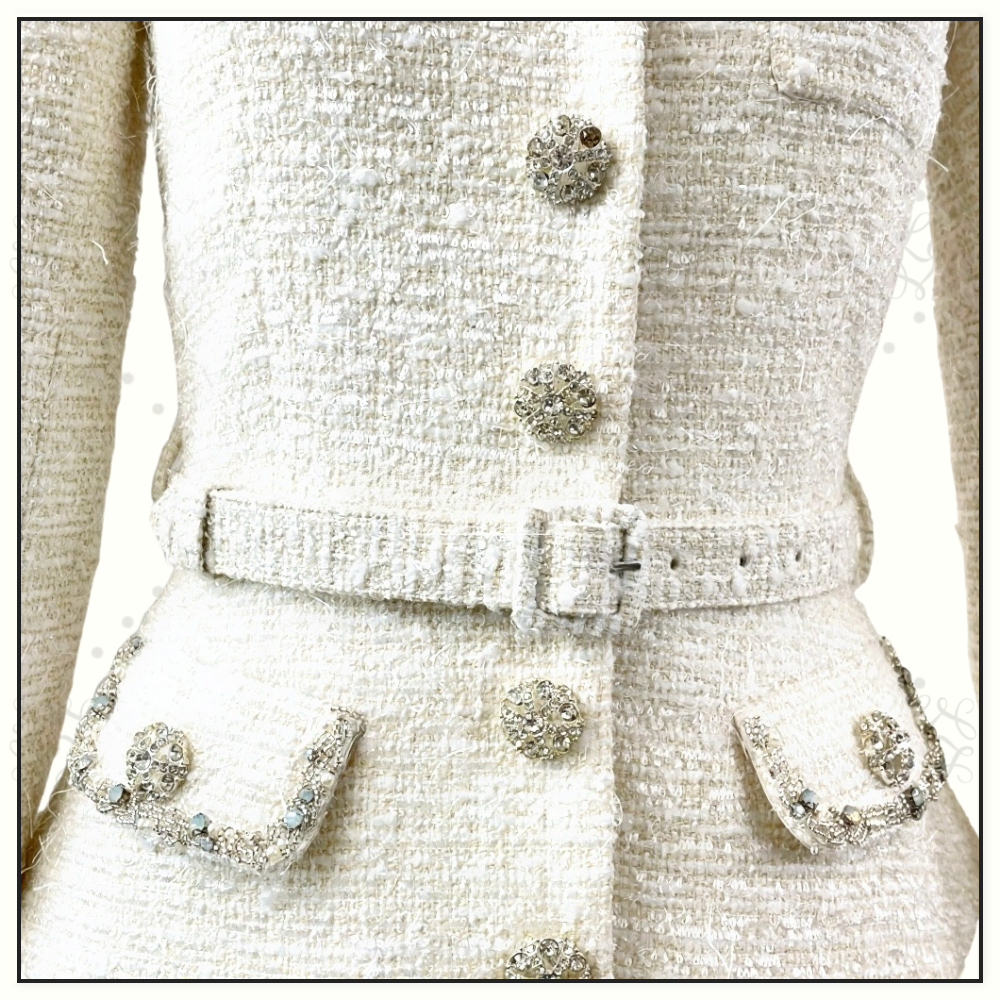 PLEATED GEORGETTE BOUCLE JACKET & MIDI DRESS