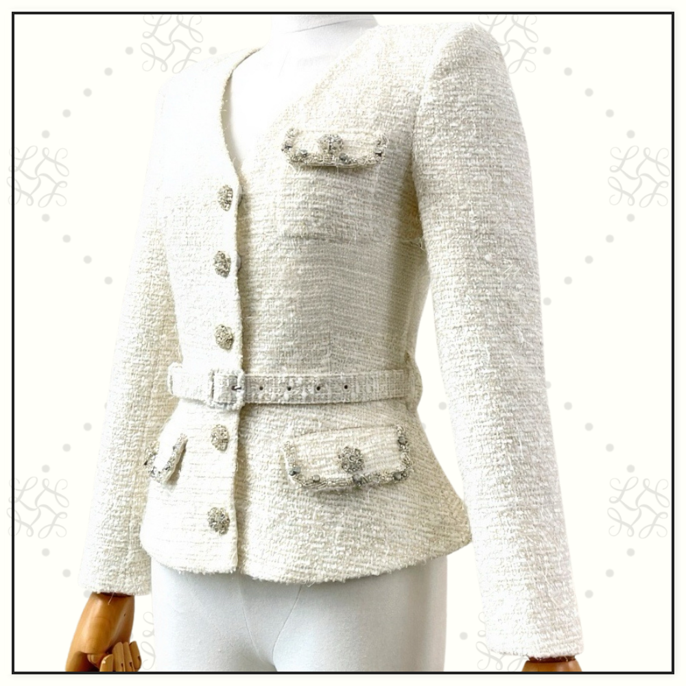 PLEATED GEORGETTE BOUCLE JACKET & MIDI DRESS