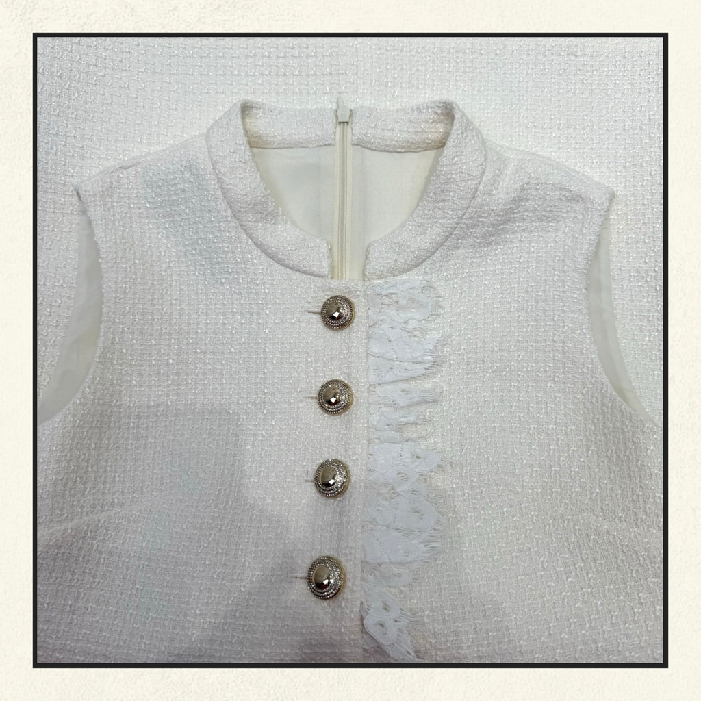 BOUCLE LACE TRIM MINI DRESS