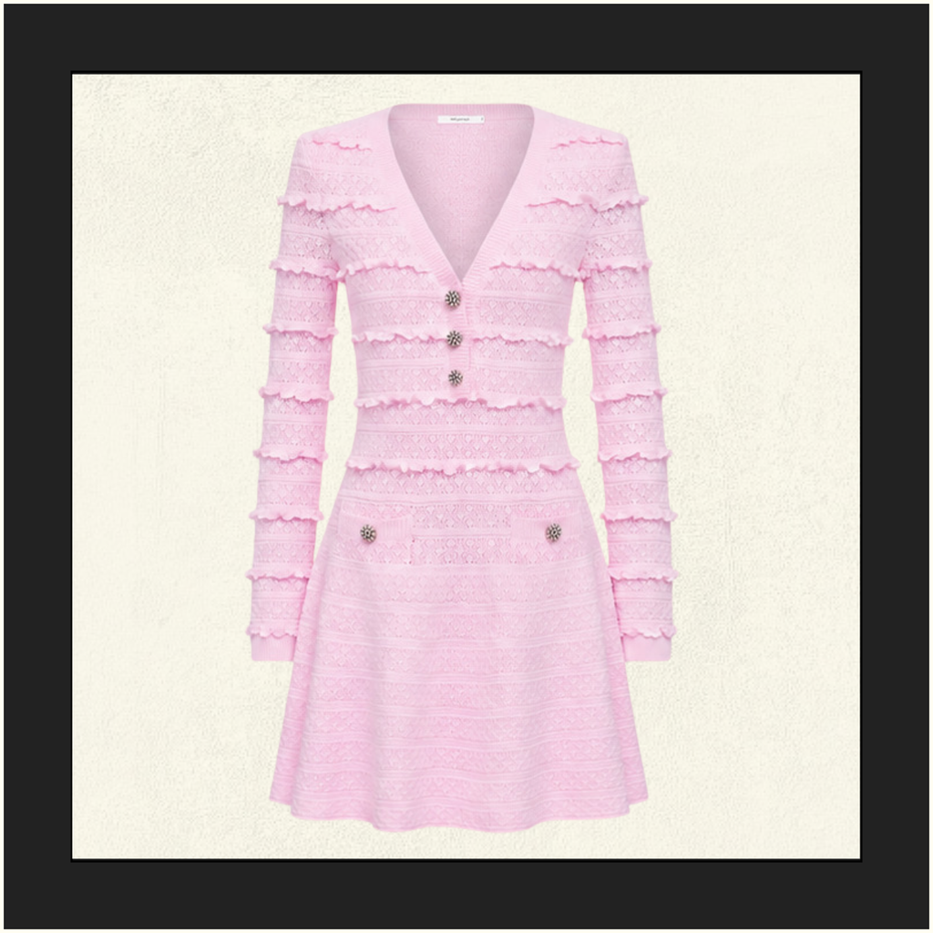 PINK POINTELLE DIAMANTE KNIT MINI DRESS