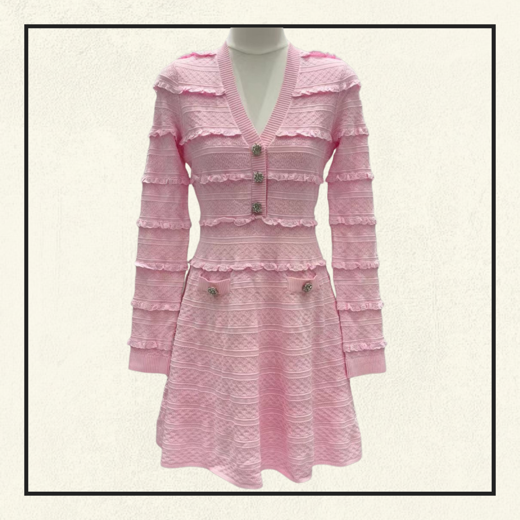PINK POINTELLE DIAMANTE KNIT MINI DRESS