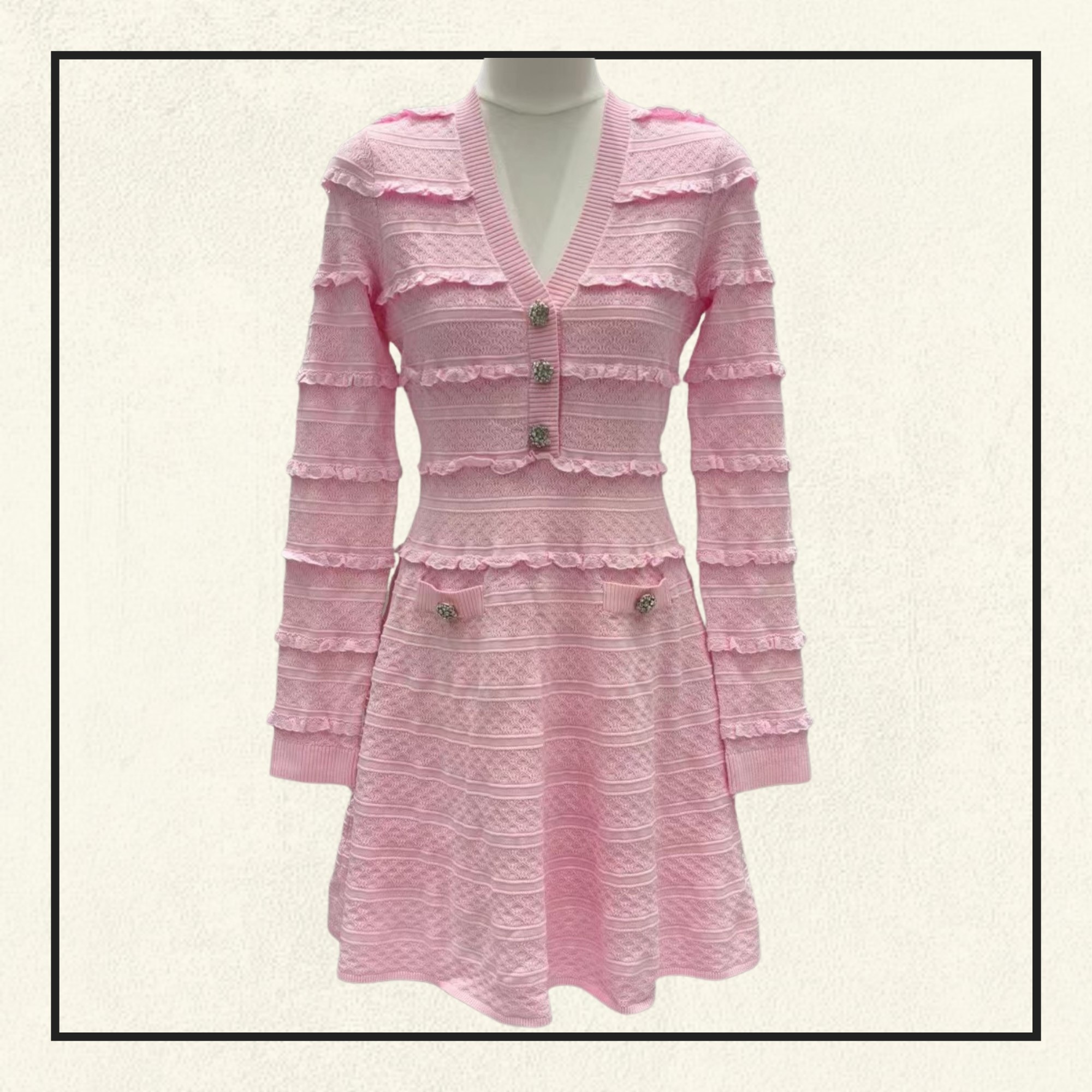 PINK POINTELLE DIAMANTE KNIT MINI DRESS