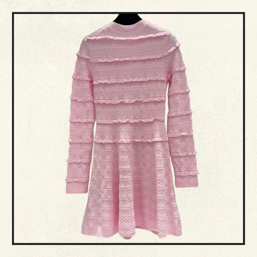 PINK POINTELLE DIAMANTE KNIT MINI DRESS
