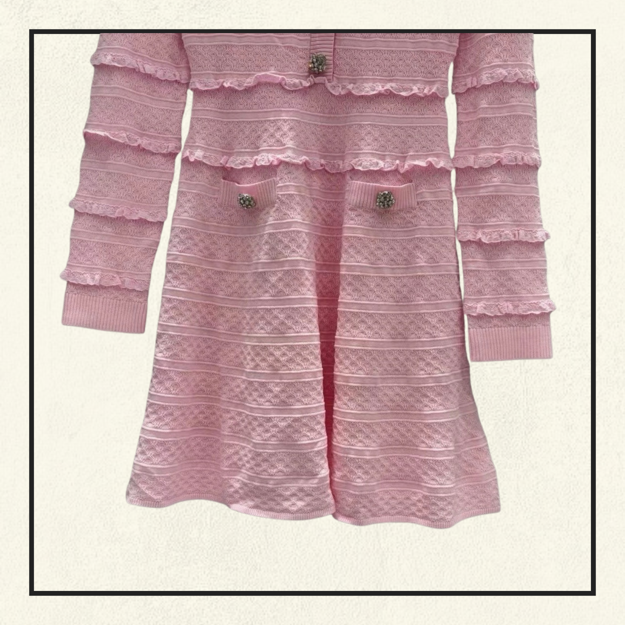 PINK POINTELLE DIAMANTE KNIT MINI DRESS