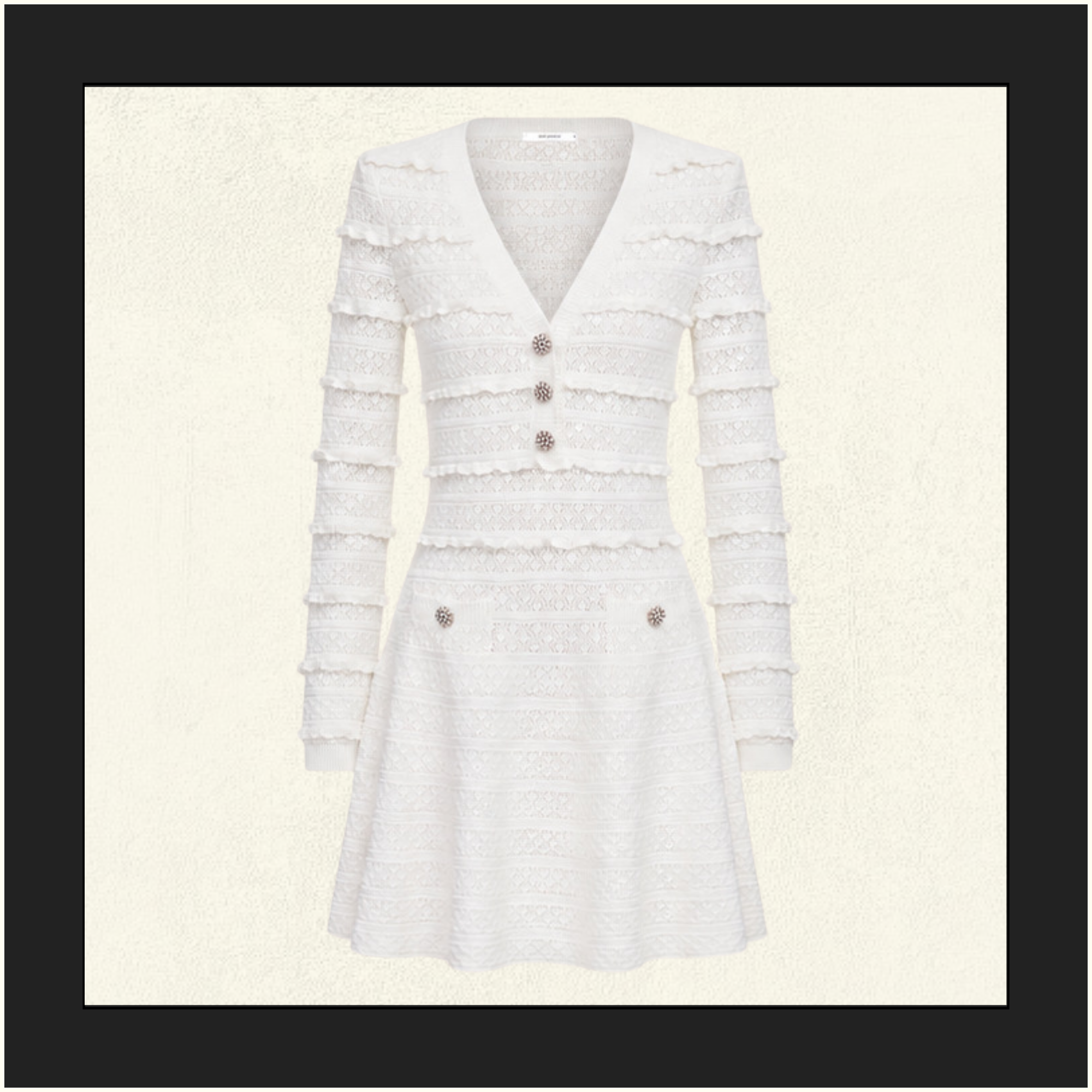 WHITE LACE COLLARED POINTELLE KNIT MINI DRESS