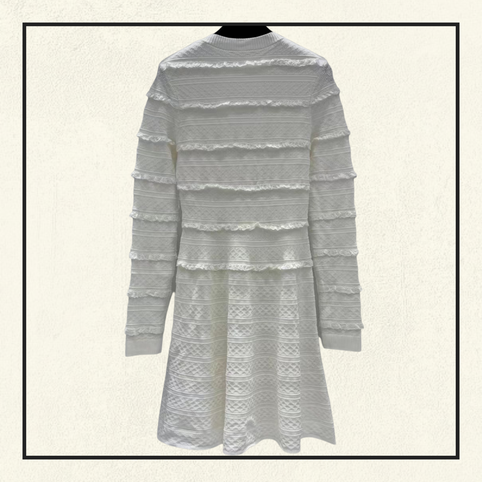 WHITE LACE COLLARED POINTELLE KNIT MINI DRESS