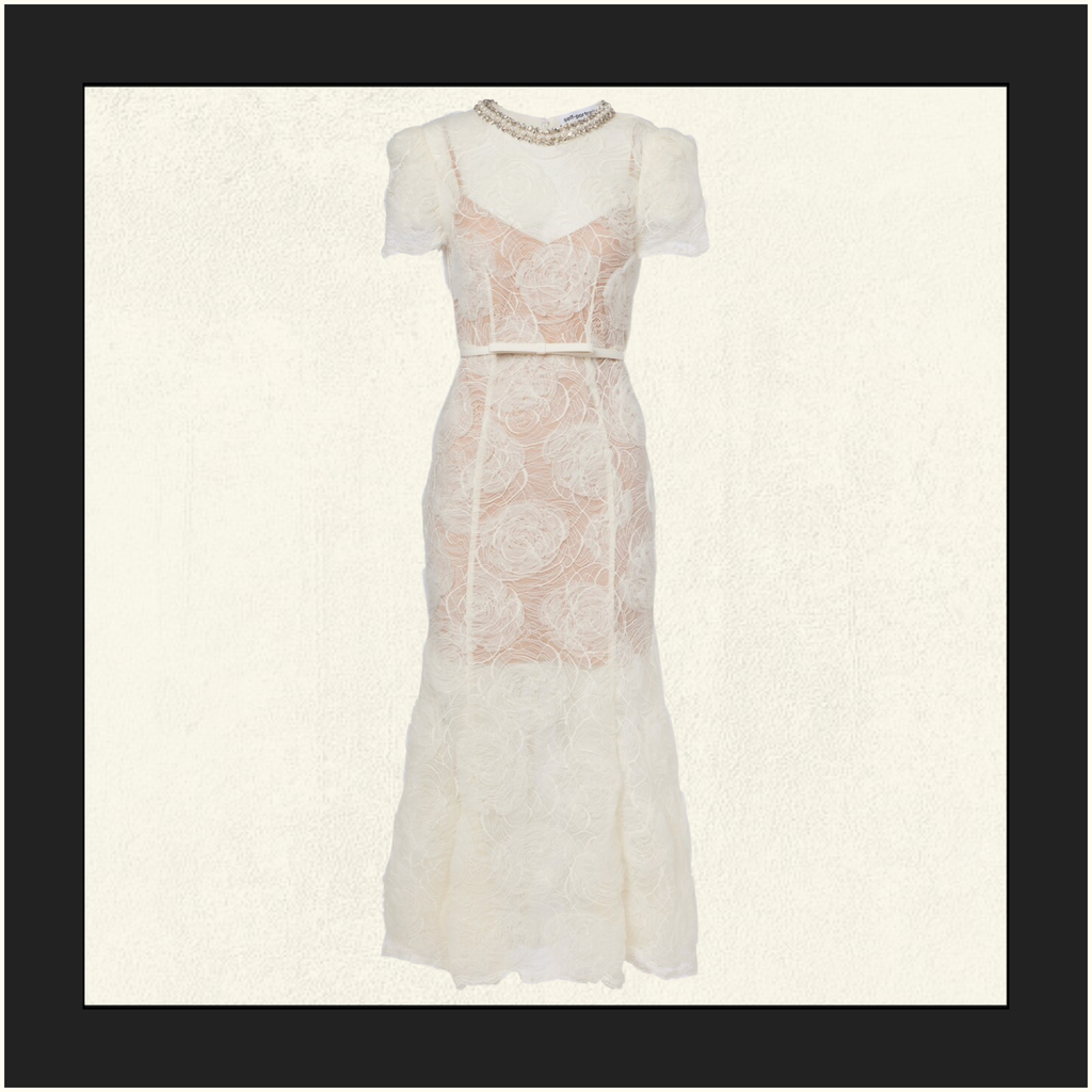 CREAM TULLE LACE MIDI DRESS
