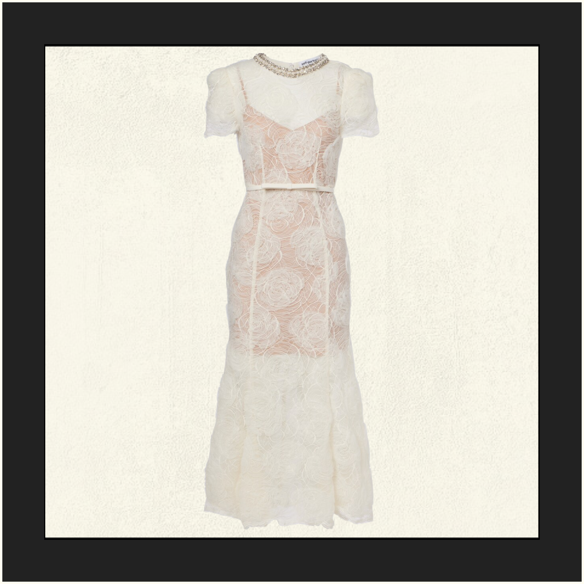 CREAM TULLE LACE MIDI DRESS