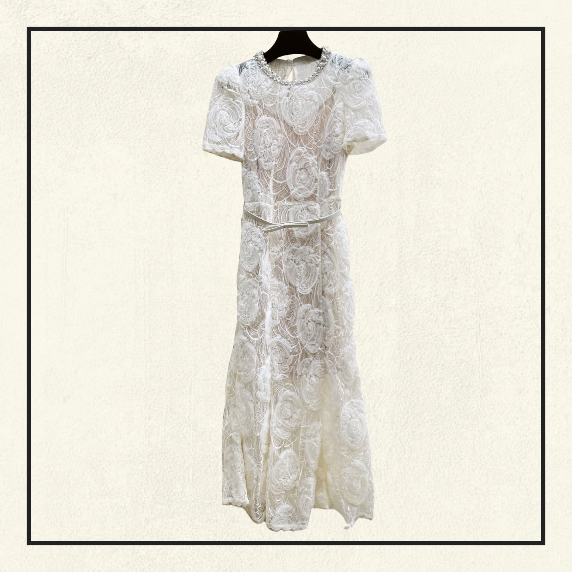 CREAM TULLE LACE MIDI DRESS