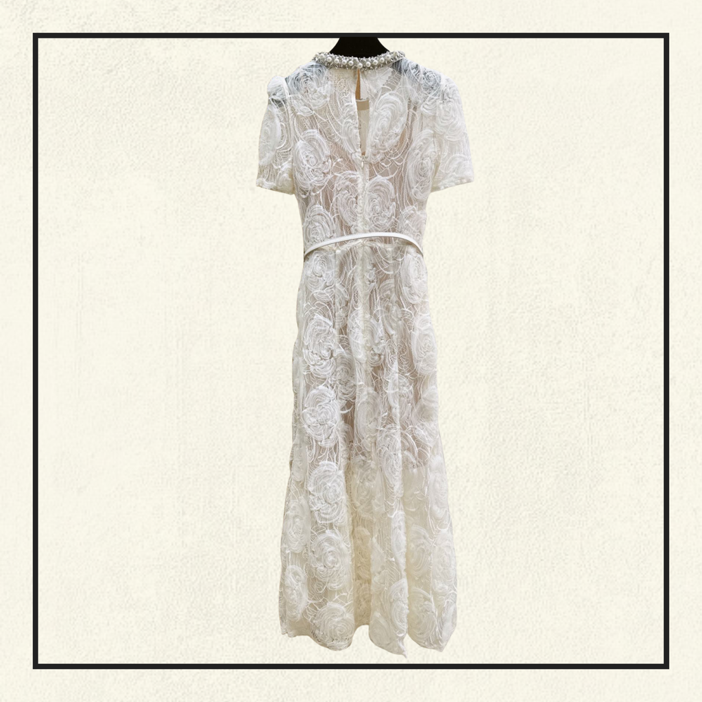 CREAM TULLE LACE MIDI DRESS
