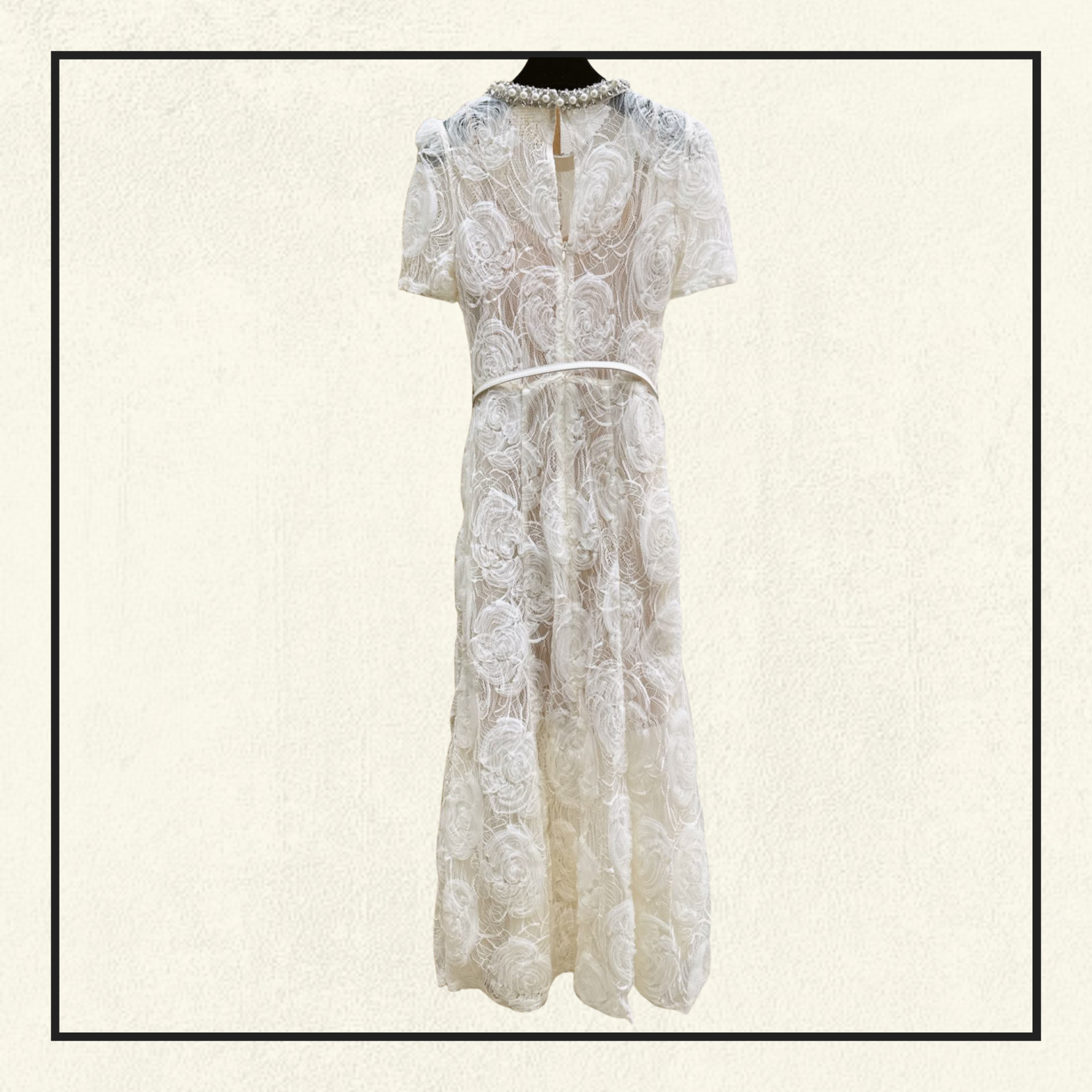 CREAM TULLE LACE MIDI DRESS