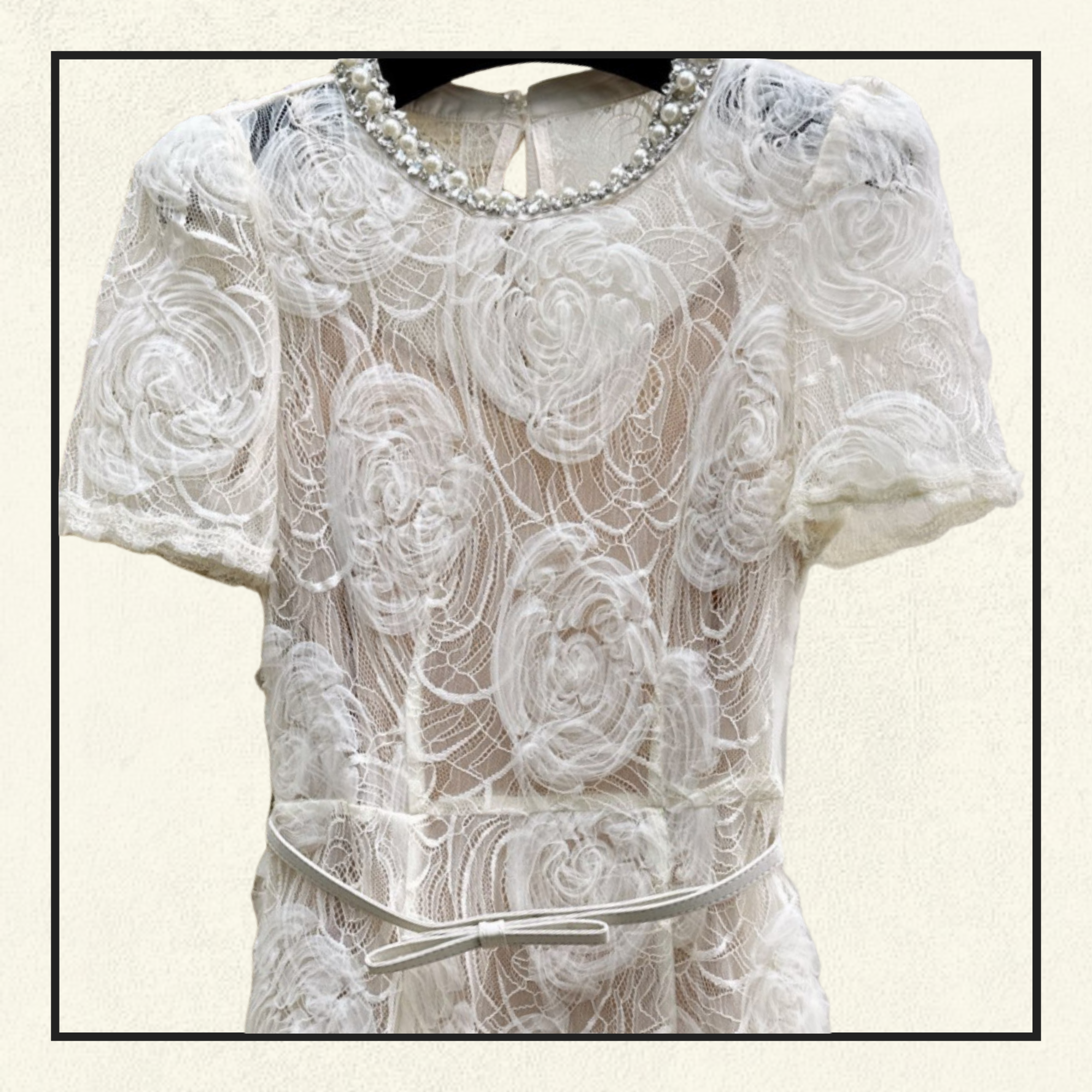 CREAM TULLE LACE MIDI DRESS