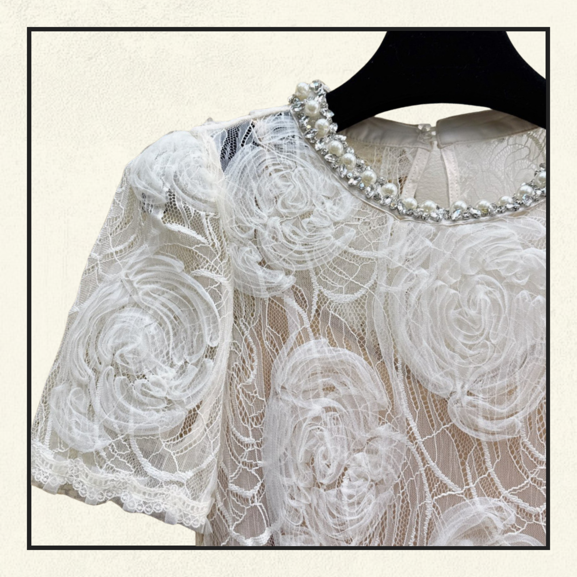 CREAM TULLE LACE MIDI DRESS