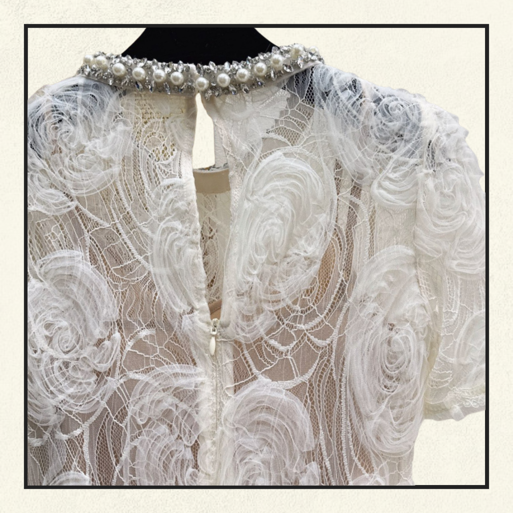 CREAM TULLE LACE MIDI DRESS