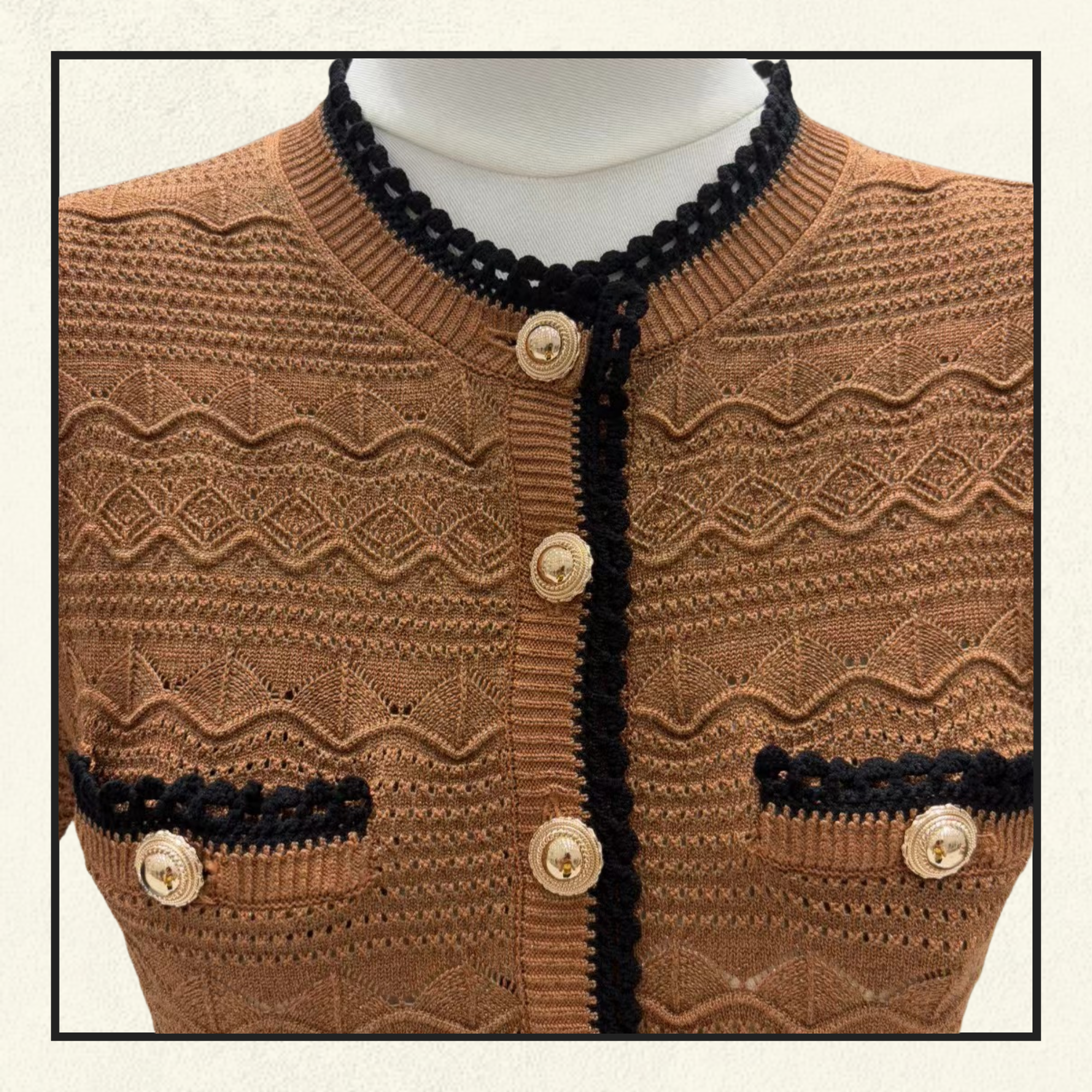 BROWN POINTELLE KNIT MIDI DRESS