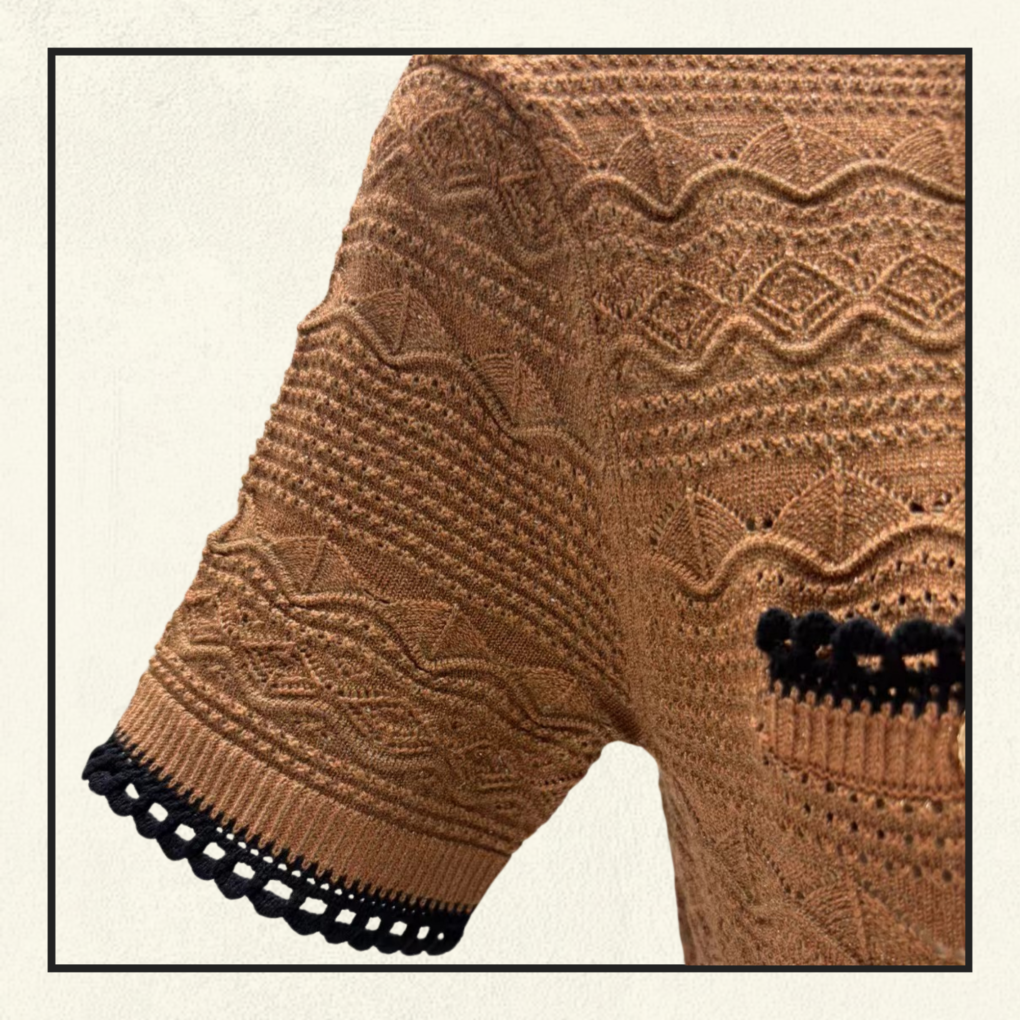 BROWN POINTELLE KNIT MIDI DRESS