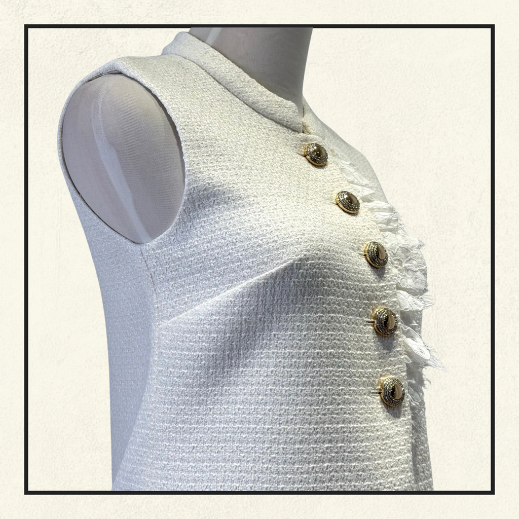 BOUCLE LACE TRIM MINI DRESS