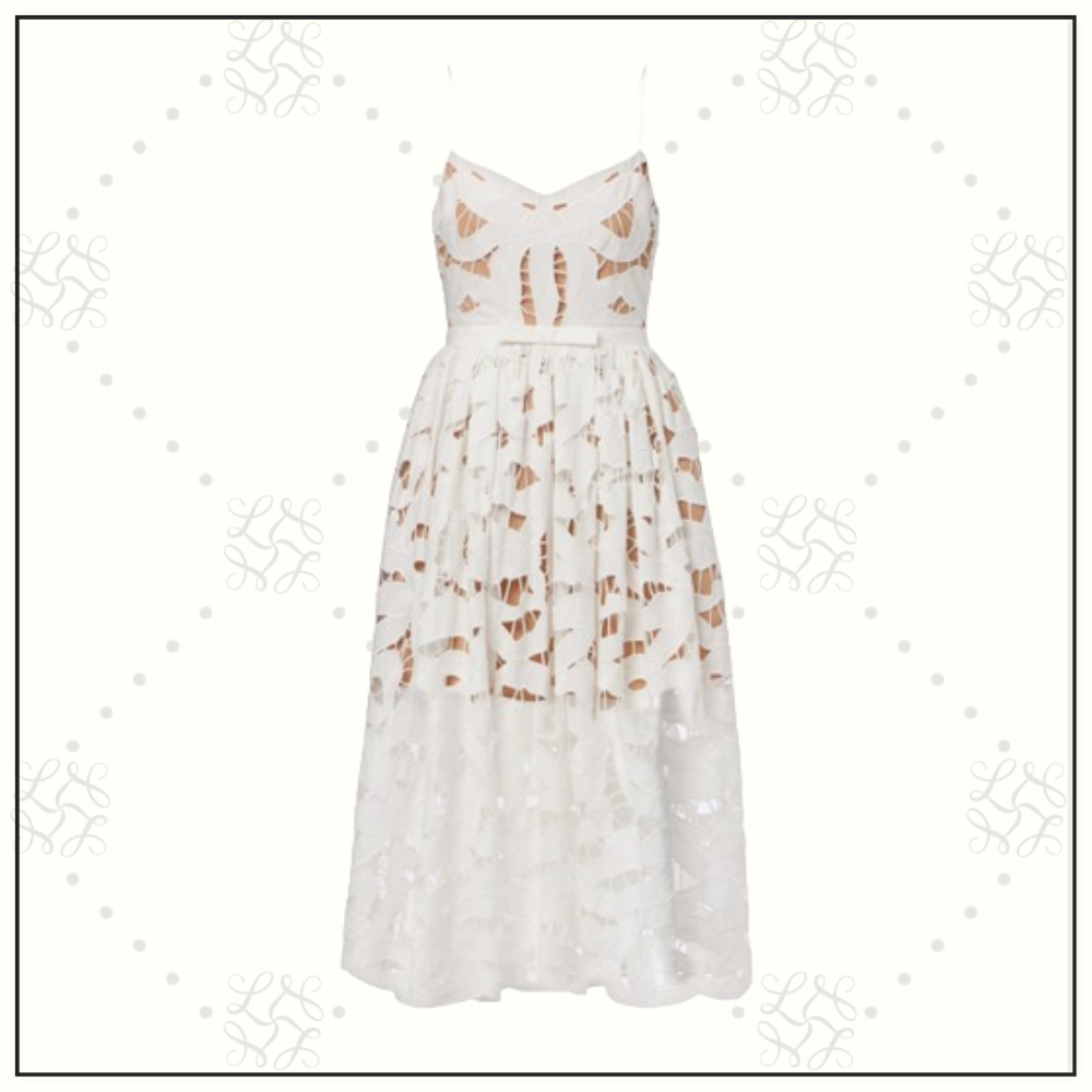 WHITE BOW EMBROIDERED MIDI DRESS