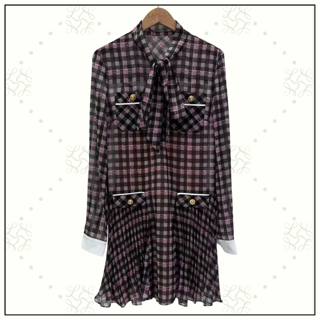 CHECK CHIFFON MINI DRESS
