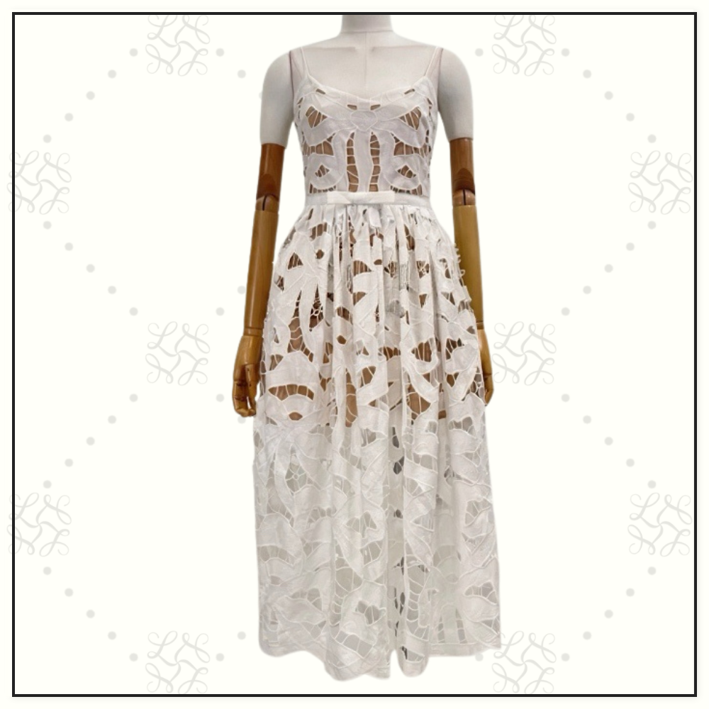 WHITE BOW EMBROIDERED MIDI DRESS