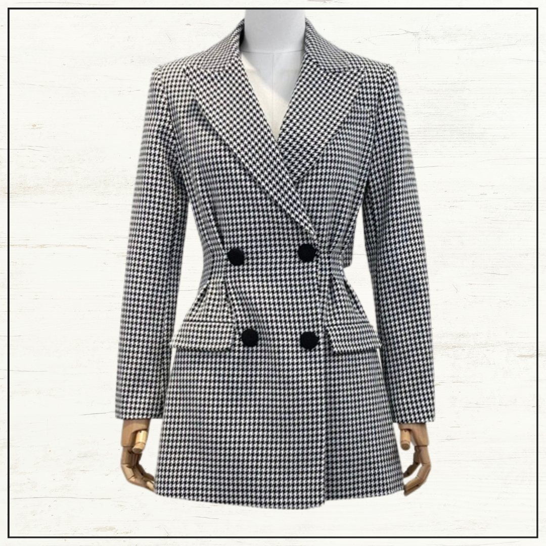 HOUNDSTOOTH DOUBLE BREASTED MINI DRESS