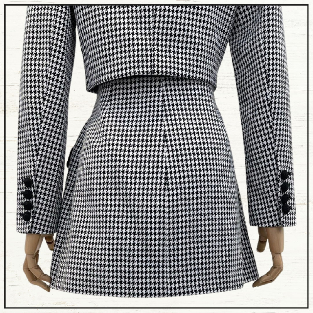 HOUNDSTOOTH DOUBLE BREASTED MINI DRESS