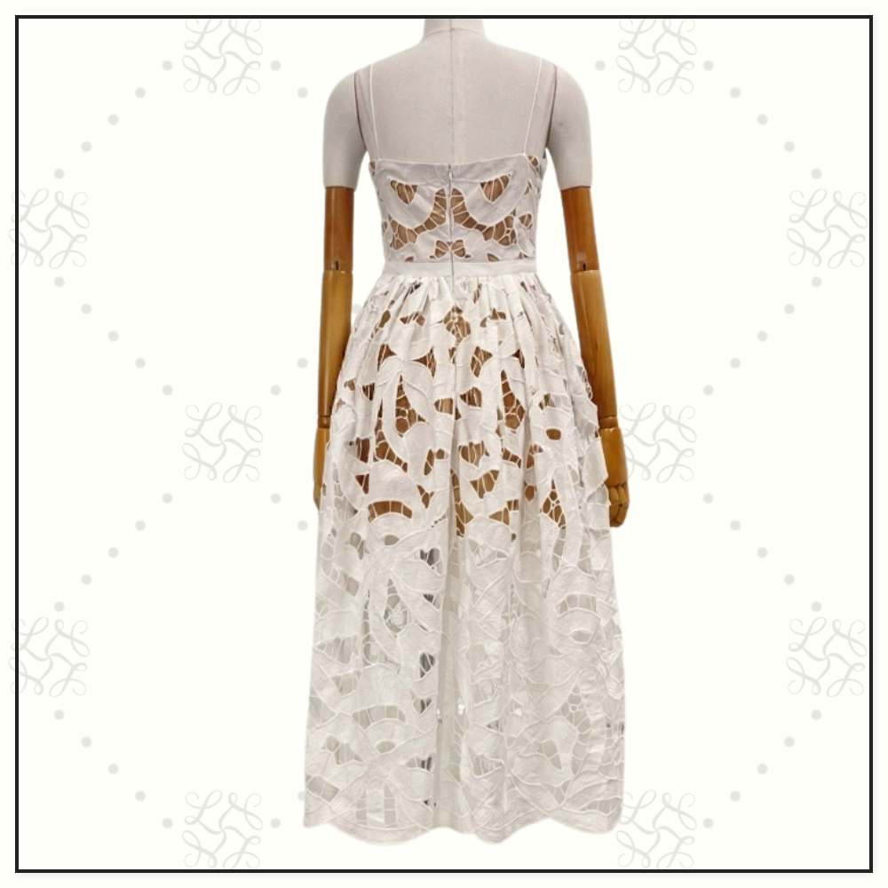 WHITE BOW EMBROIDERED MIDI DRESS