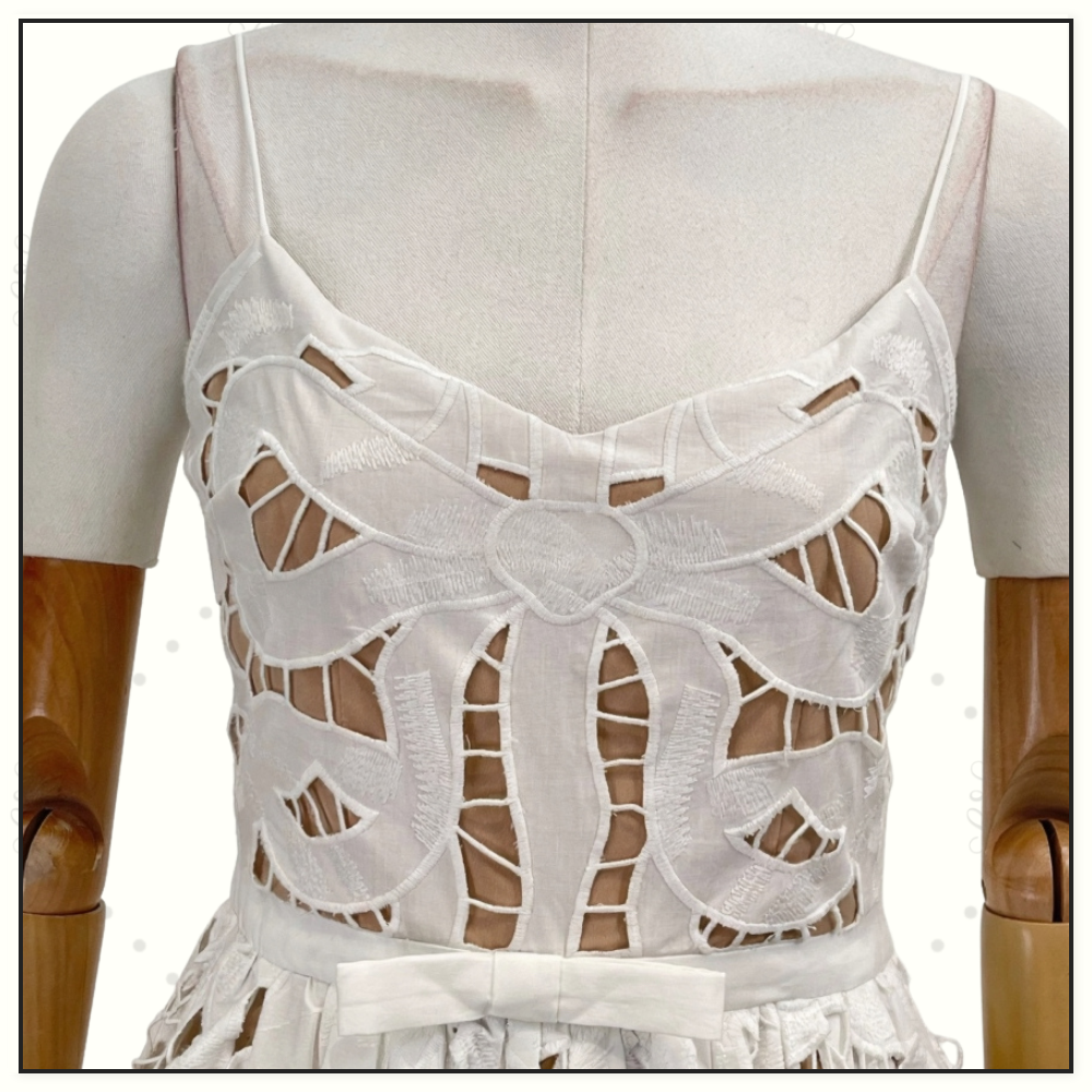 WHITE BOW EMBROIDERED MIDI DRESS