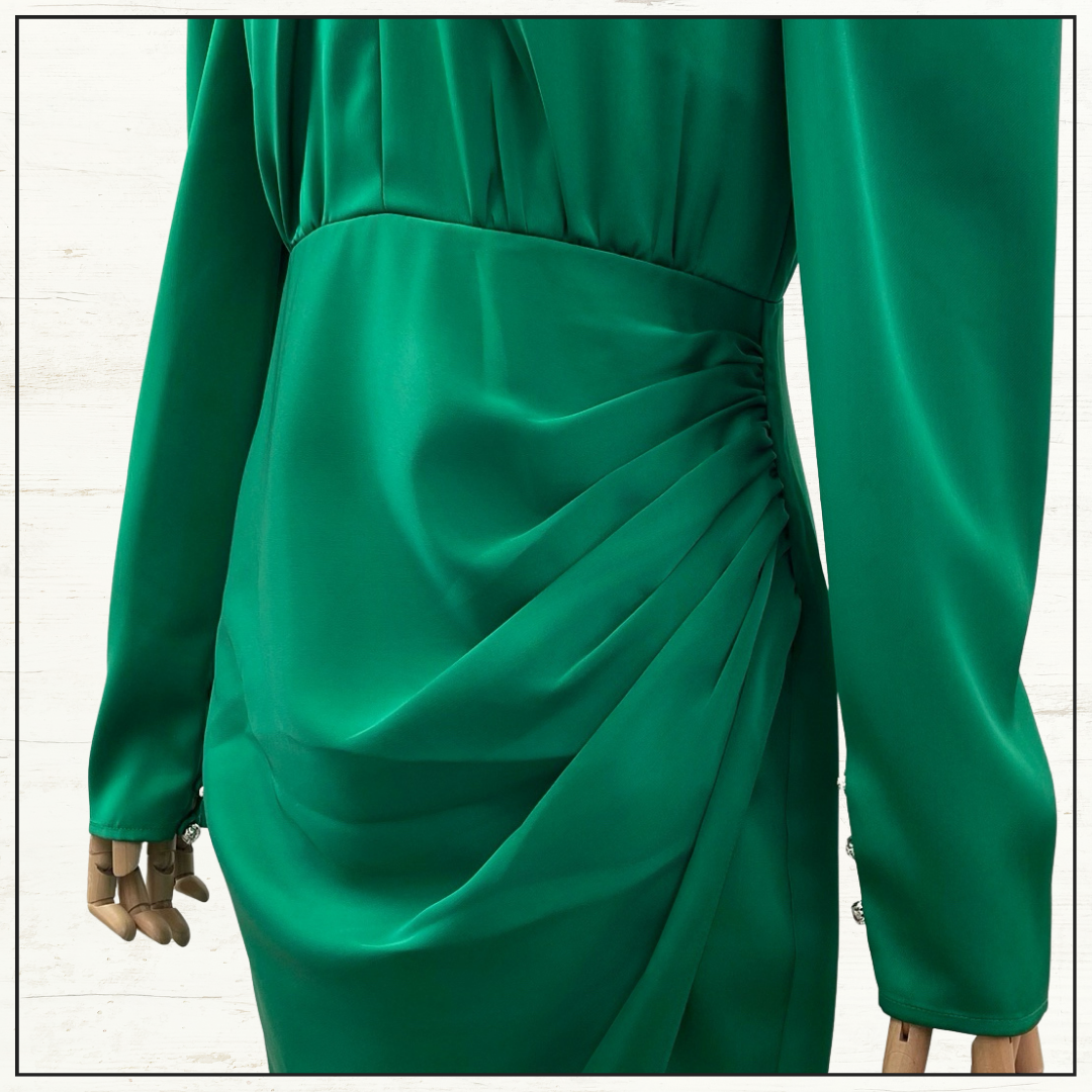 DRAPED SATIN MIDI DRESS