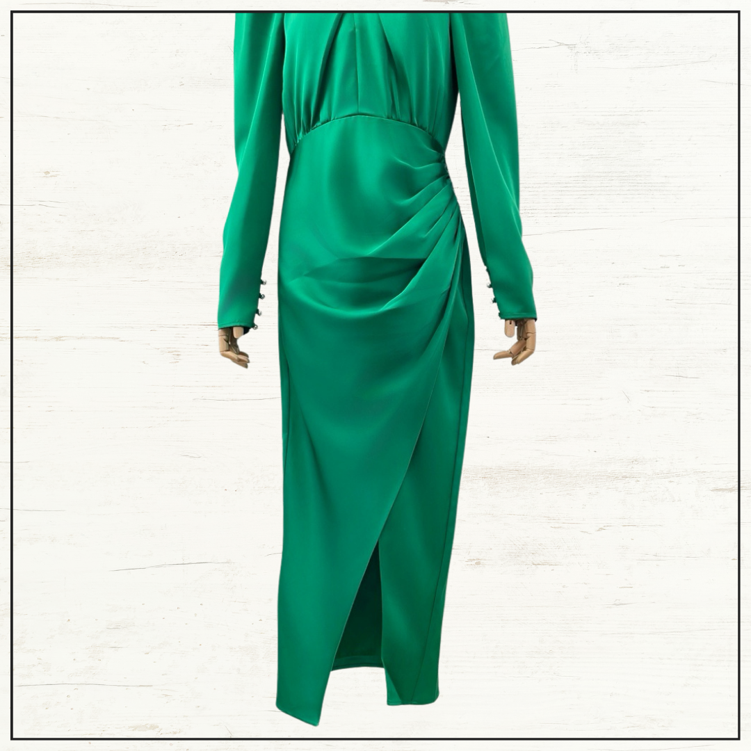 DRAPED SATIN MIDI DRESS