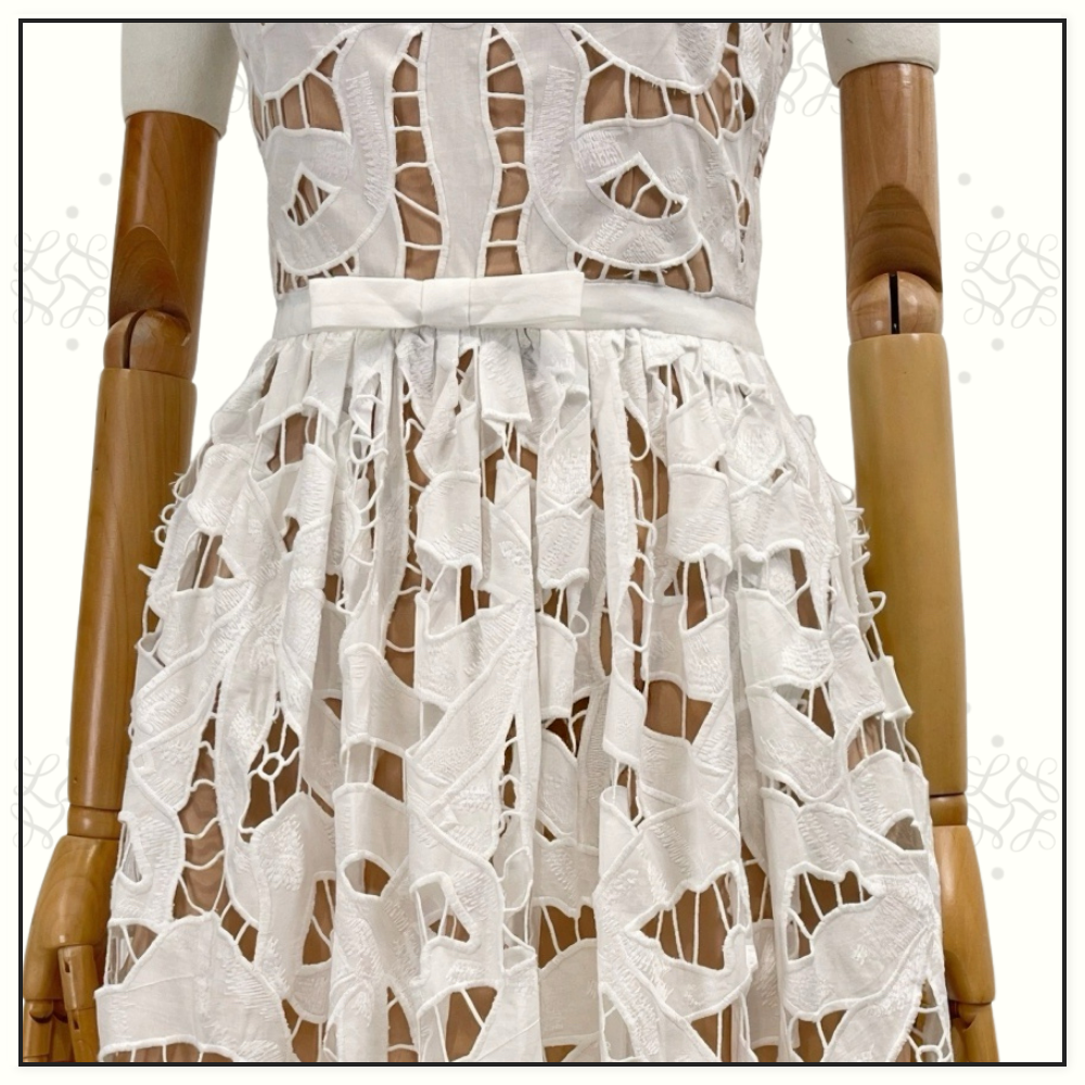 WHITE BOW EMBROIDERED MIDI DRESS
