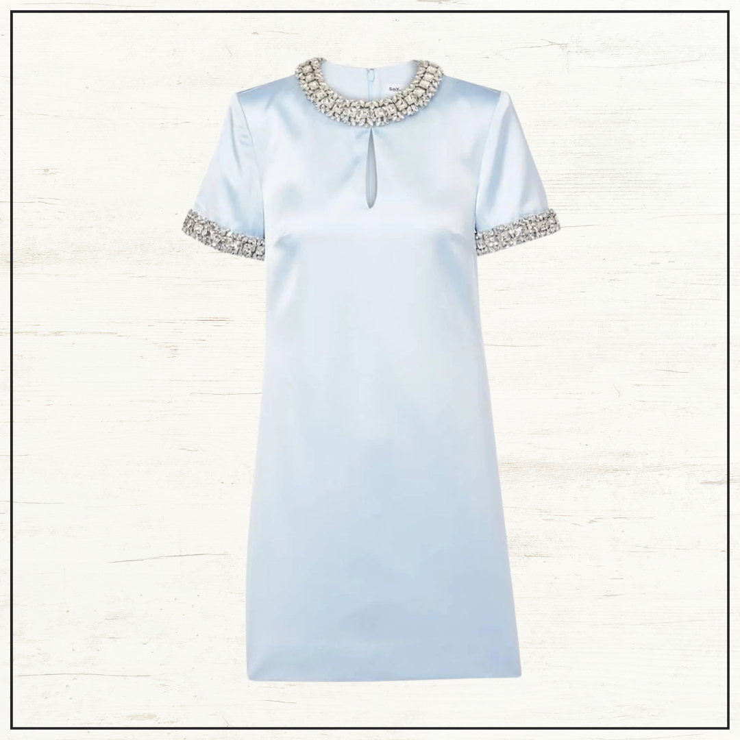 EMBELLISHED SATIN MINI DRESS