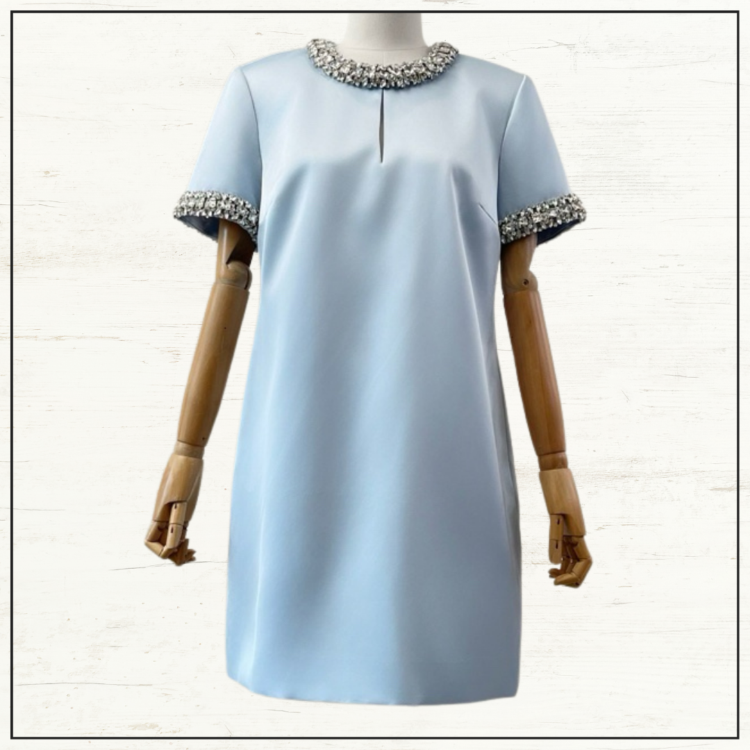 EMBELLISHED SATIN MINI DRESS