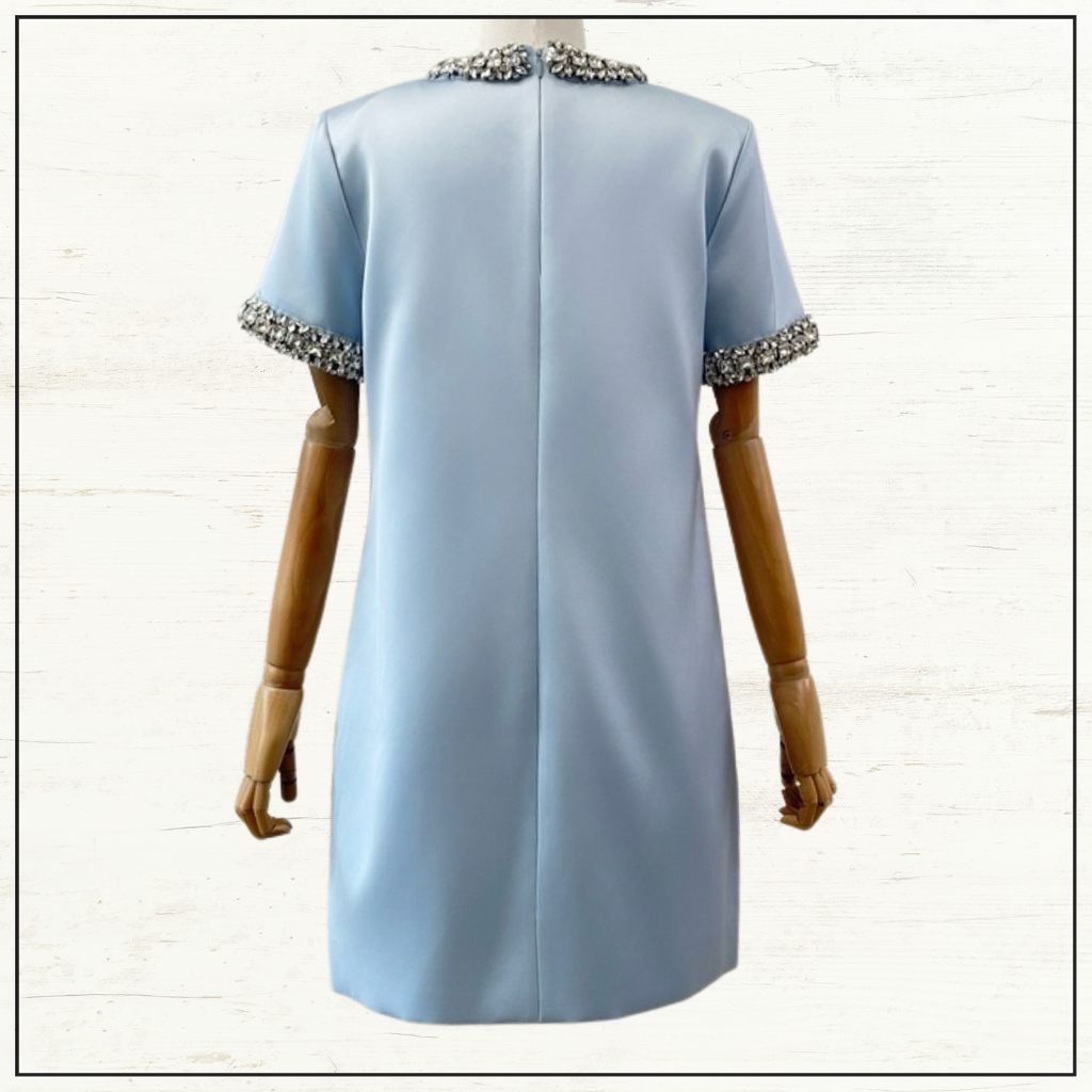 EMBELLISHED SATIN MINI DRESS