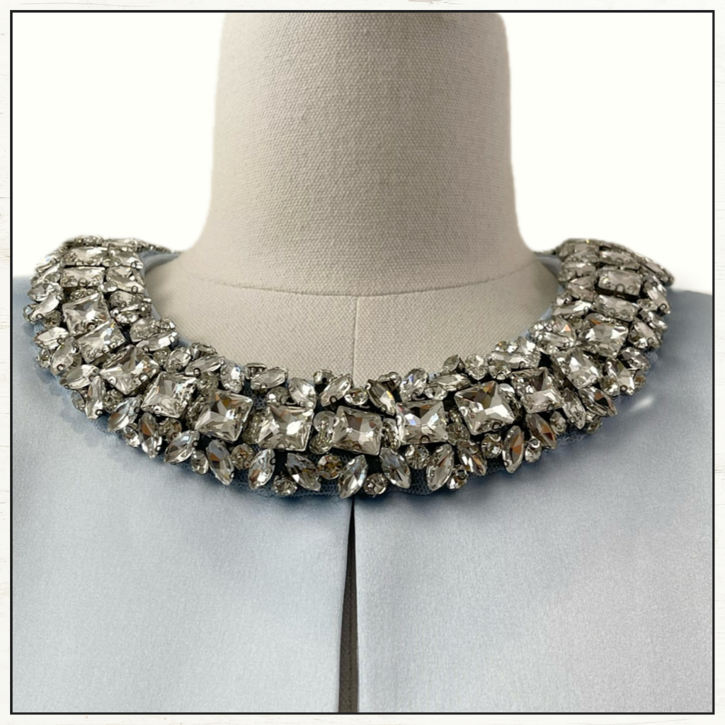 EMBELLISHED SATIN MINI DRESS