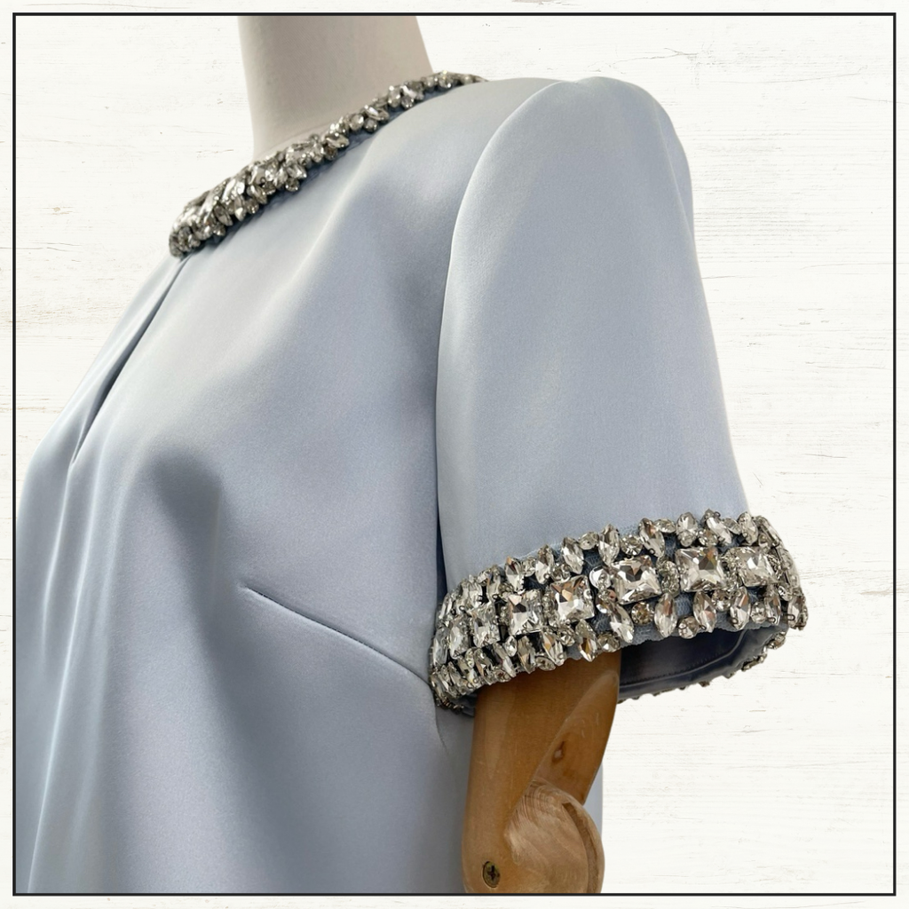 EMBELLISHED SATIN MINI DRESS