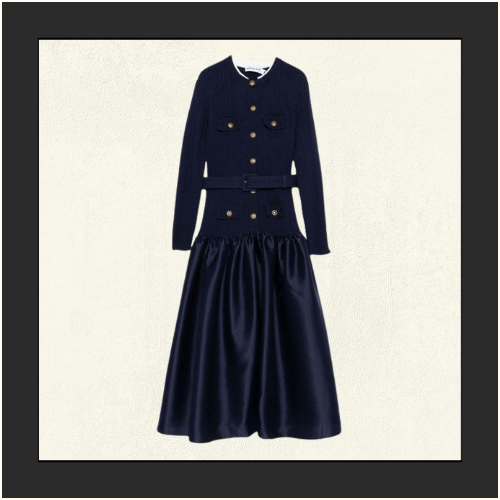 KNIT TAFFETA MIDI DRESS