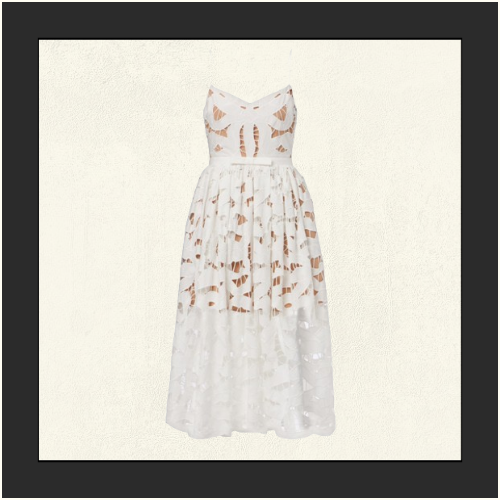 WHITE BOW EMBROIDERED MIDI DRESS