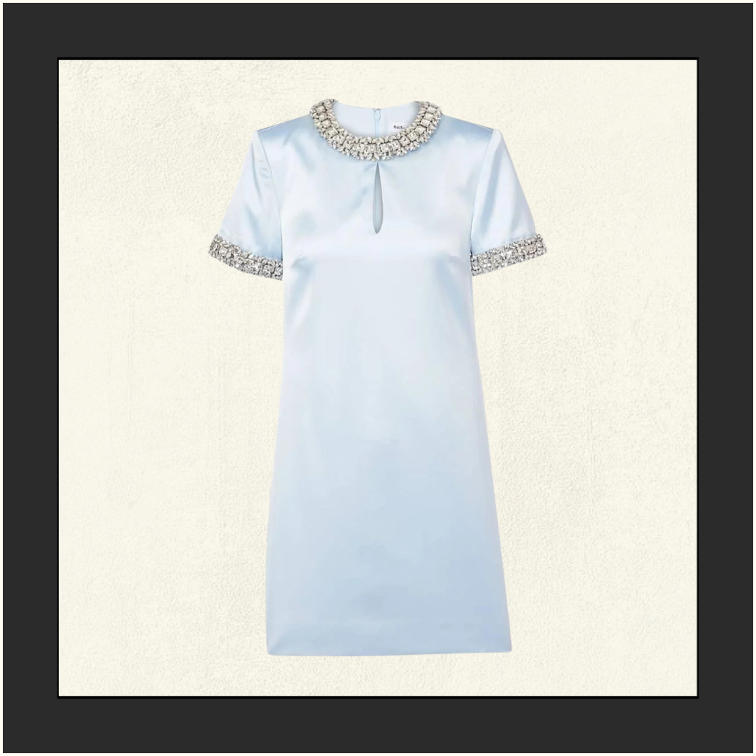 EMBELLISHED SATIN MINI DRESS