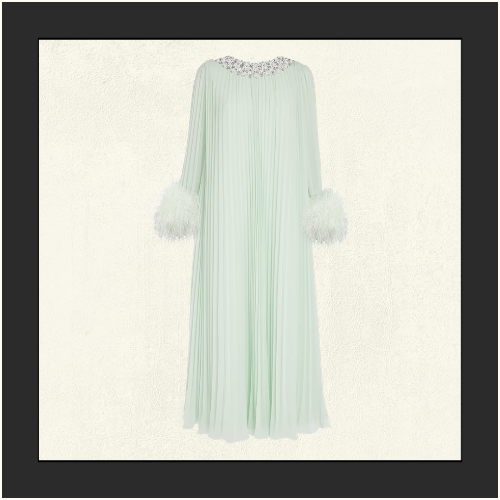 OSTRICH TRIM MAXI DRESS