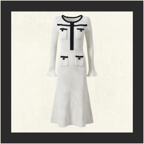 KNIT CONTRAST TRIM MIDI DRESS