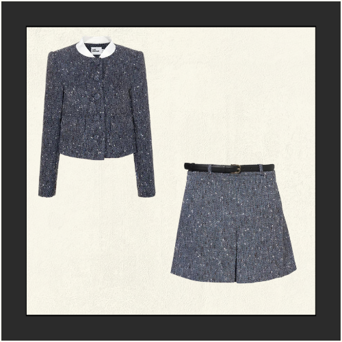 BLUE BOUCLE JACKET & MINI SKIRT