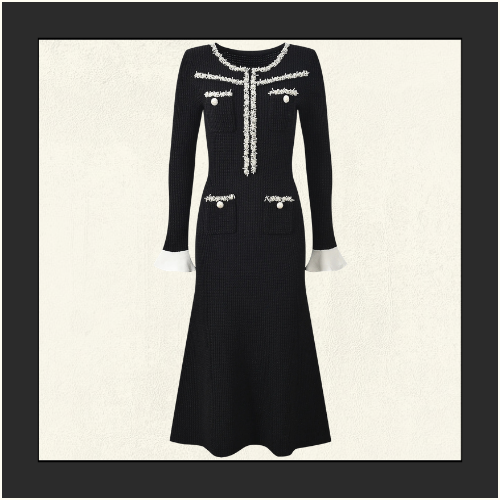 KNIT CONTRAST TRIM MIDI DRESS