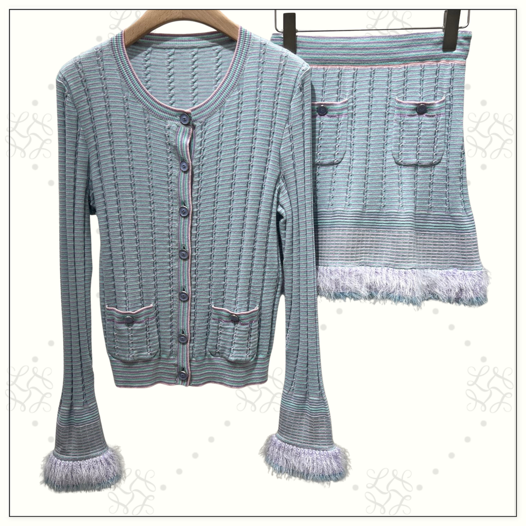 CASHMERE & COTTON FEATHER CARDIGAN & MINI SKIRT