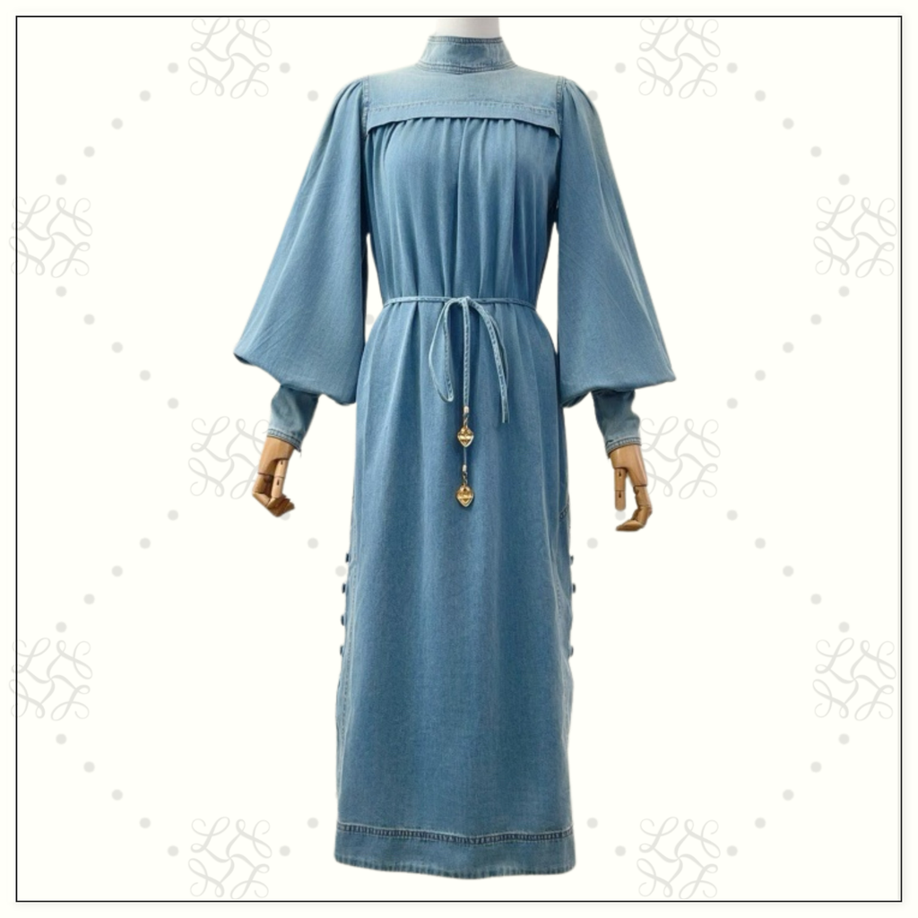 CRUSH DENIM MIDI DRESS