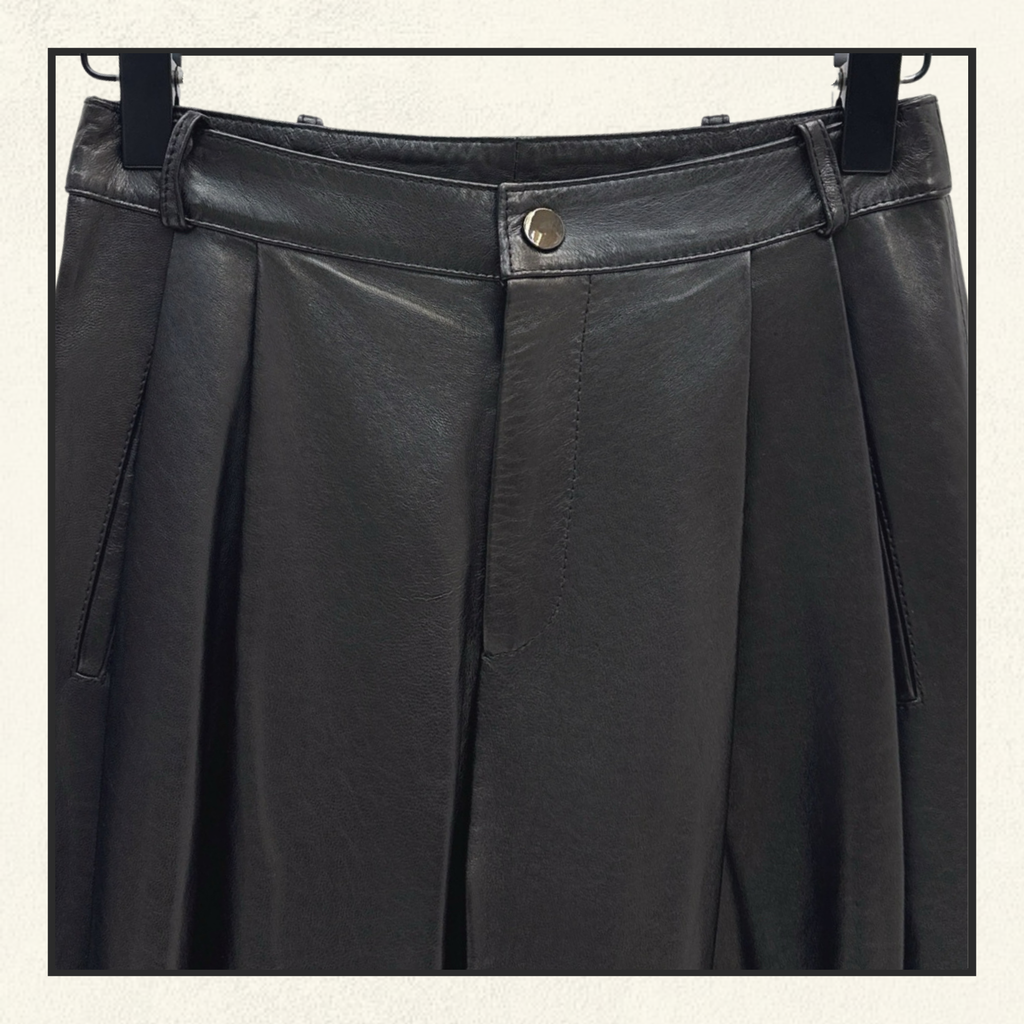 PLEATED BARREL LEG LAMBSKIN TROUSERS